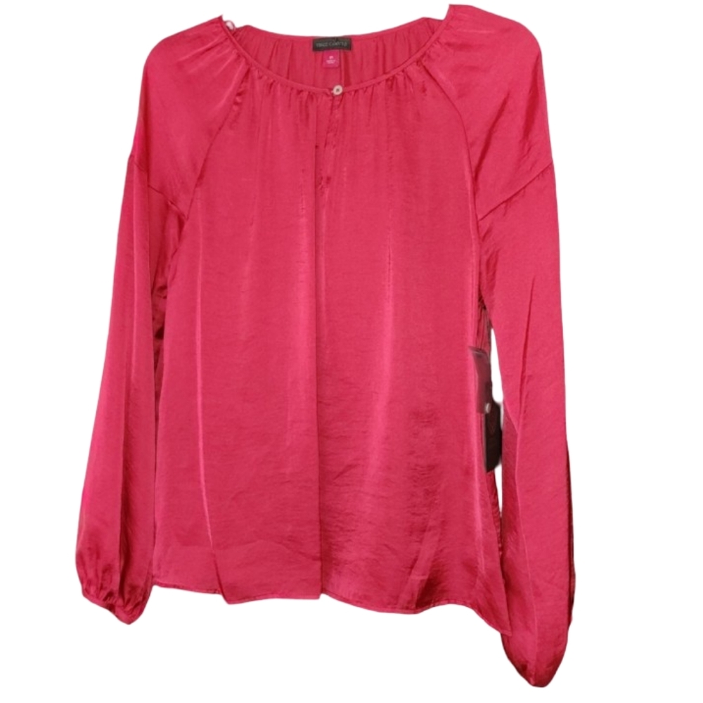 NWT Vince Camuto Satin Dark‎ Pink Blouse Long Sleeve